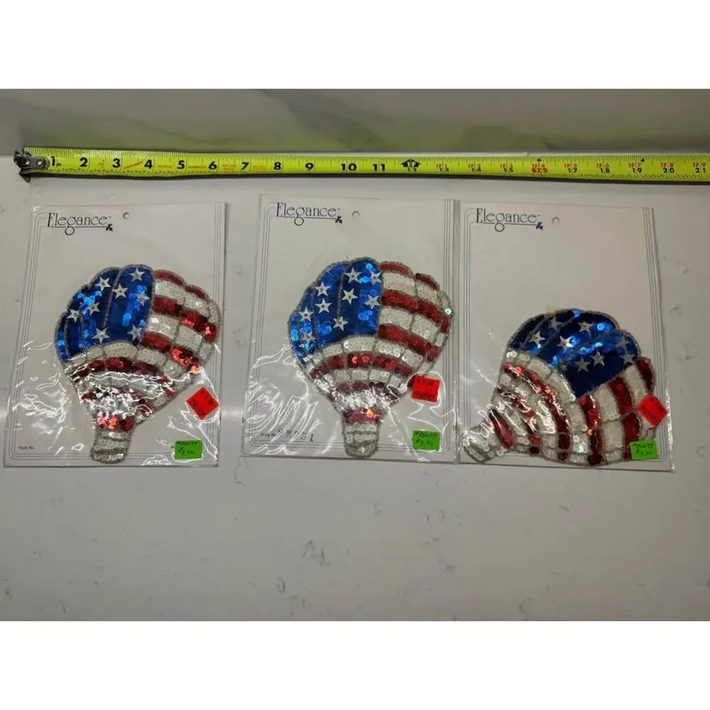 Elegance Vtg New Hot Air Balloon American Flag Sequin Appliqué patches lot of 3